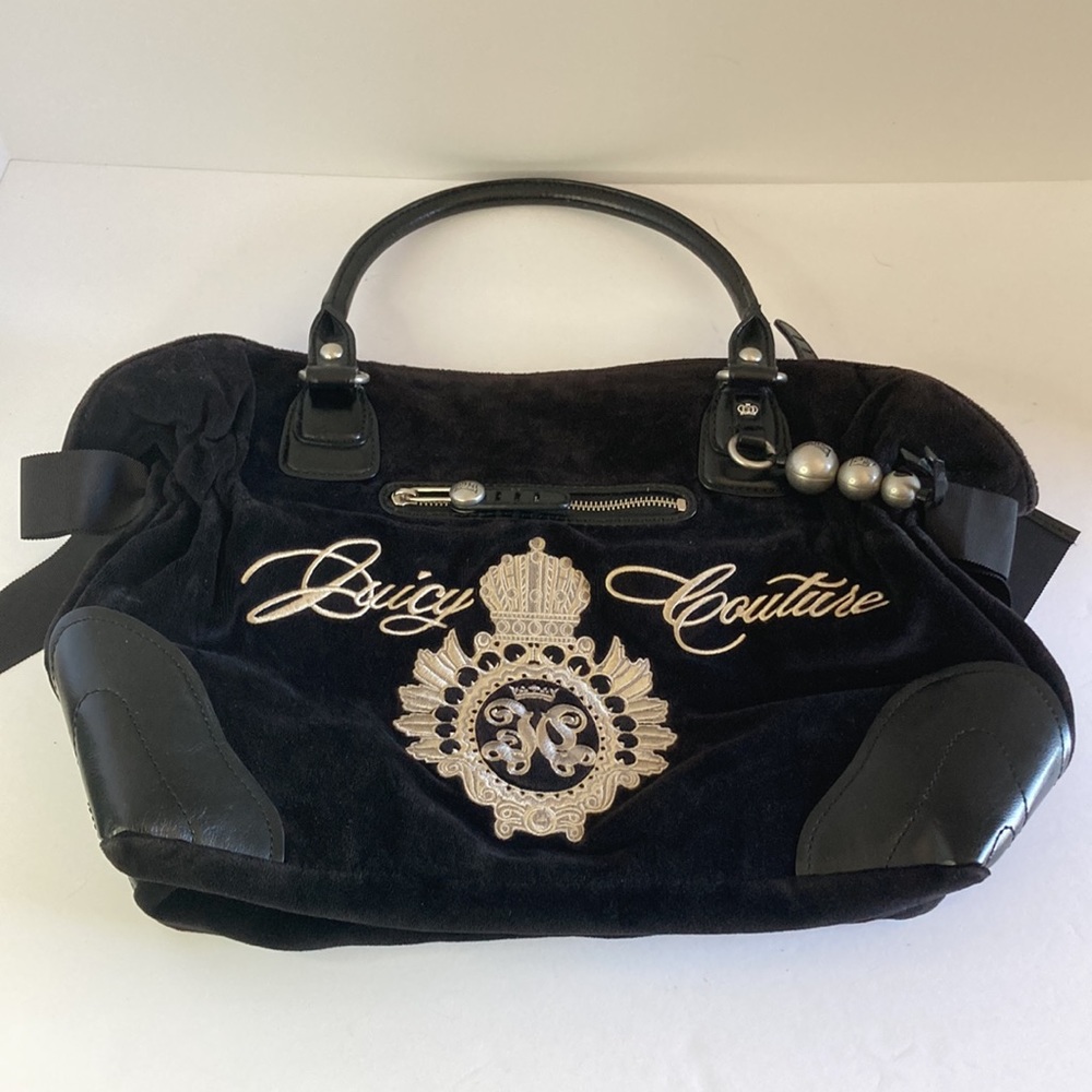 Y2K Juicy Couture Black Velour Shoulder Bag